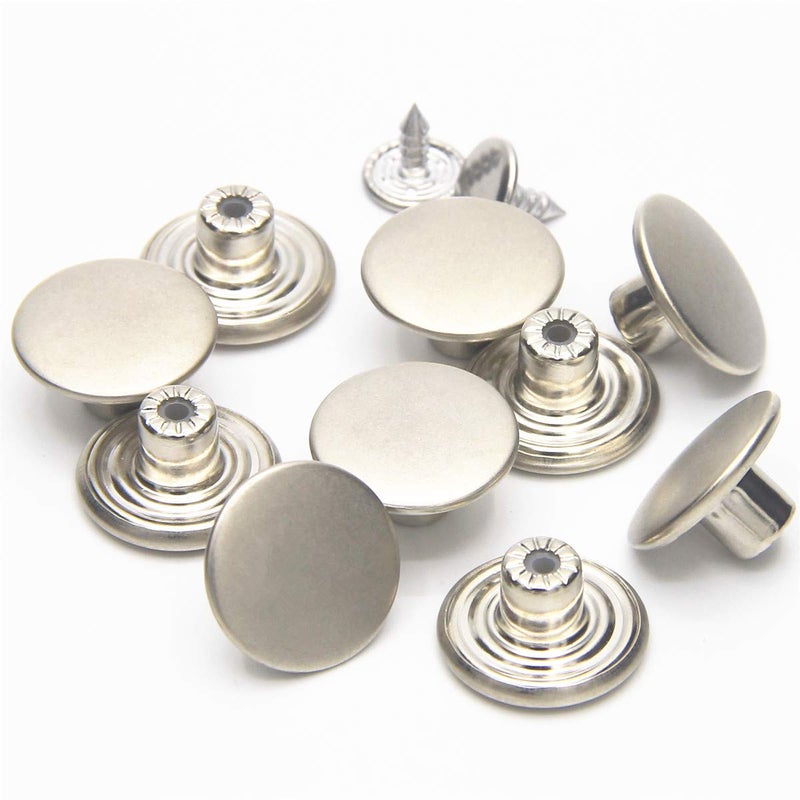 Enosea 12 Sets Jean Tack Buttons Metal Replacement Kit, Matte Silver (Silver) - Image 1